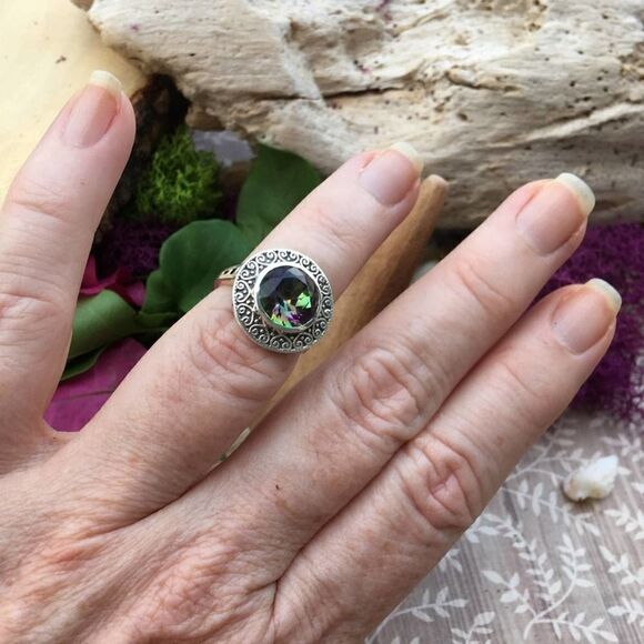 Rainbow Topaz Solid Sterling Silver Ring Size 6 - Picture 9 of 10